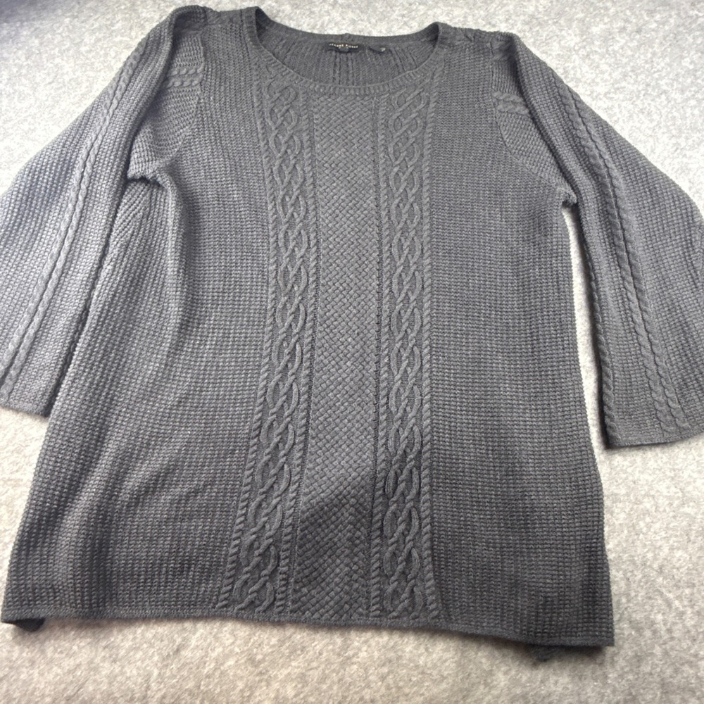 Jeanne Pierre Woman 1X Charcoal Grey Cable Knit 100% Cotton Sweater Side Slit